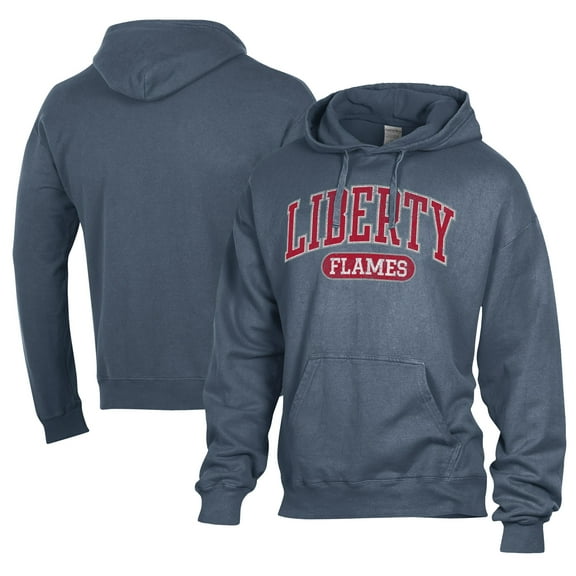 Men's Comfort Wash Navy Liberty Flames Lightweight Fleece Pullover Hoodie