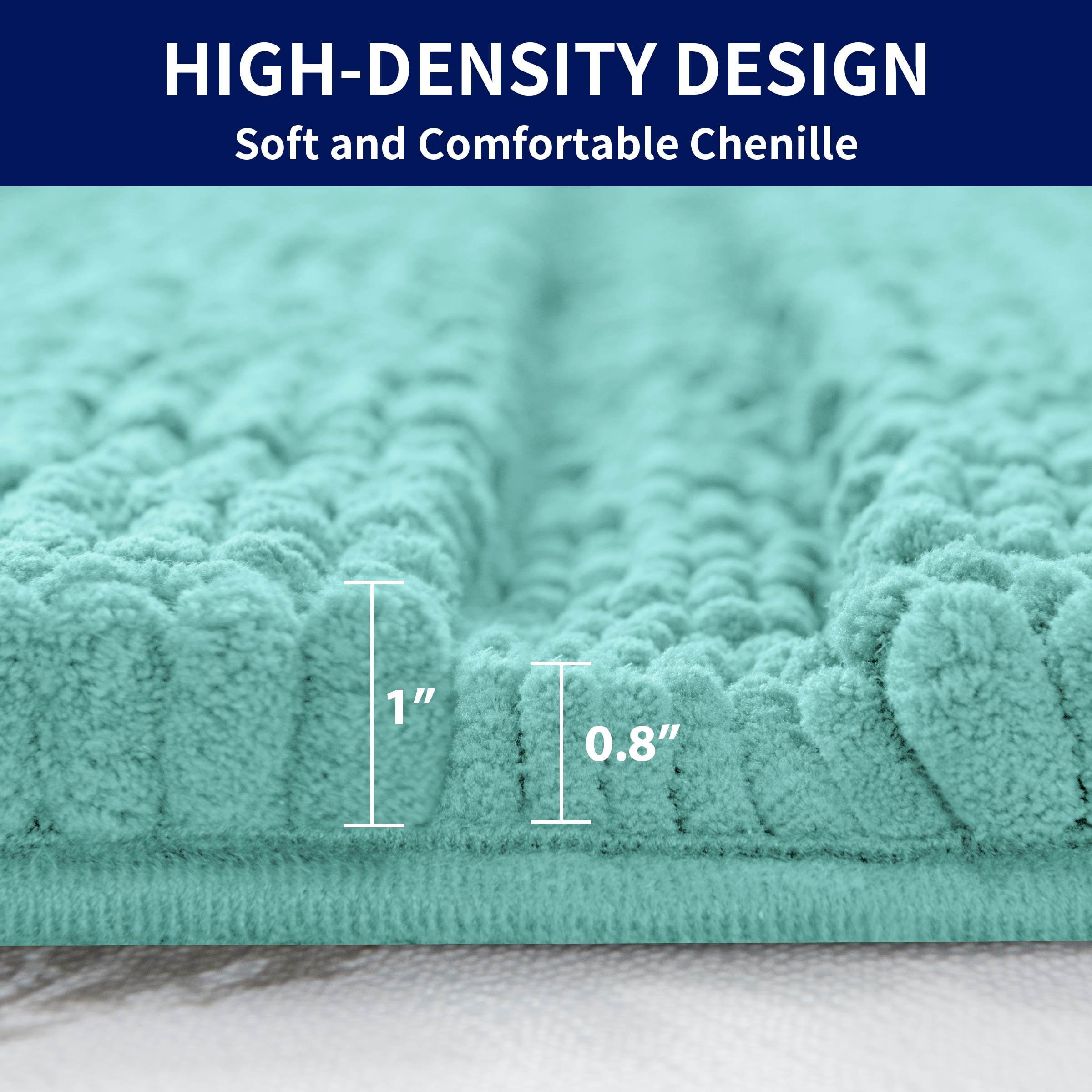Subrtex Bathroom Rugs Non-Slip Chenille Soft Striped Plush Bath Mat (Light Green, 20"x32")