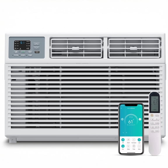SIMZLIFE 10,000 BTU Window Air Conditioner With APP, Cools Up To 450 Sq Ft, 4 Cooling Modes, Remote Control, White