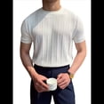 thumbnail image 1 of Camiseta Informal de Punto Acanalado de Corta con Cuello Redondo y Bajo Fino para Hombre, Color Liso L, 1 of 10