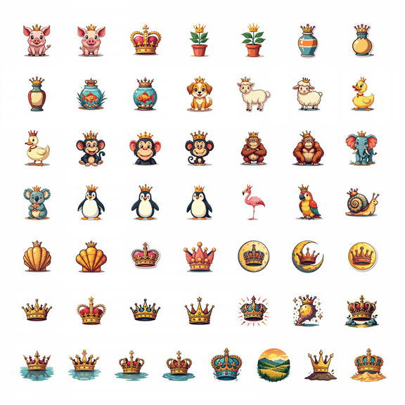 50pcs Royal Crown Stickers Cartoon Shiny Stationery Decals for Kids Laptop Water Bottle Toy Phone Bicycle Luggage Stickers Set