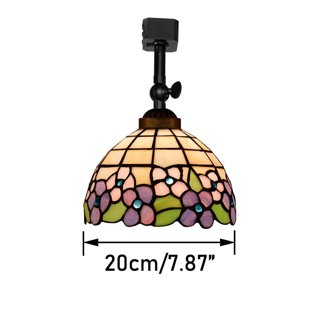 KAYYELAMP 3-Pack J-Type Track Head Lighting Adjustable Angle Tiffany Ceiling Light Purple Flower Pattern Glass Handmade Antique Track Light Fixture For Gallery Mirror Front