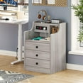 thumbnail image 3 of Afuhokles Nightstand Set of 2 with Charging Station, Night Stand with Hutch and Storage Drawers, Gray, 3 of 10
