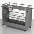 thumbnail image 4 of Dextrus Outdoor Kitchen Island Rolling Trolley Cart, Wicker Bar Cart with Wheels and 2 Steel Shelves, Kitchen Storage Dining Serving Cart - Gray, 4 of 16