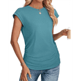 thumbnail image 1 of Camiseta de Corta con Cuello Redondo y Fruncido para Mujer, Color Azul Pavo Real, Talla XL, 1 of 7
