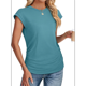 thumbnail image 1 of Camiseta de Corta con Cuello Redondo y Fruncido para Mujer, Color Azul Pavo Real, Talla XL, 1 of 7
