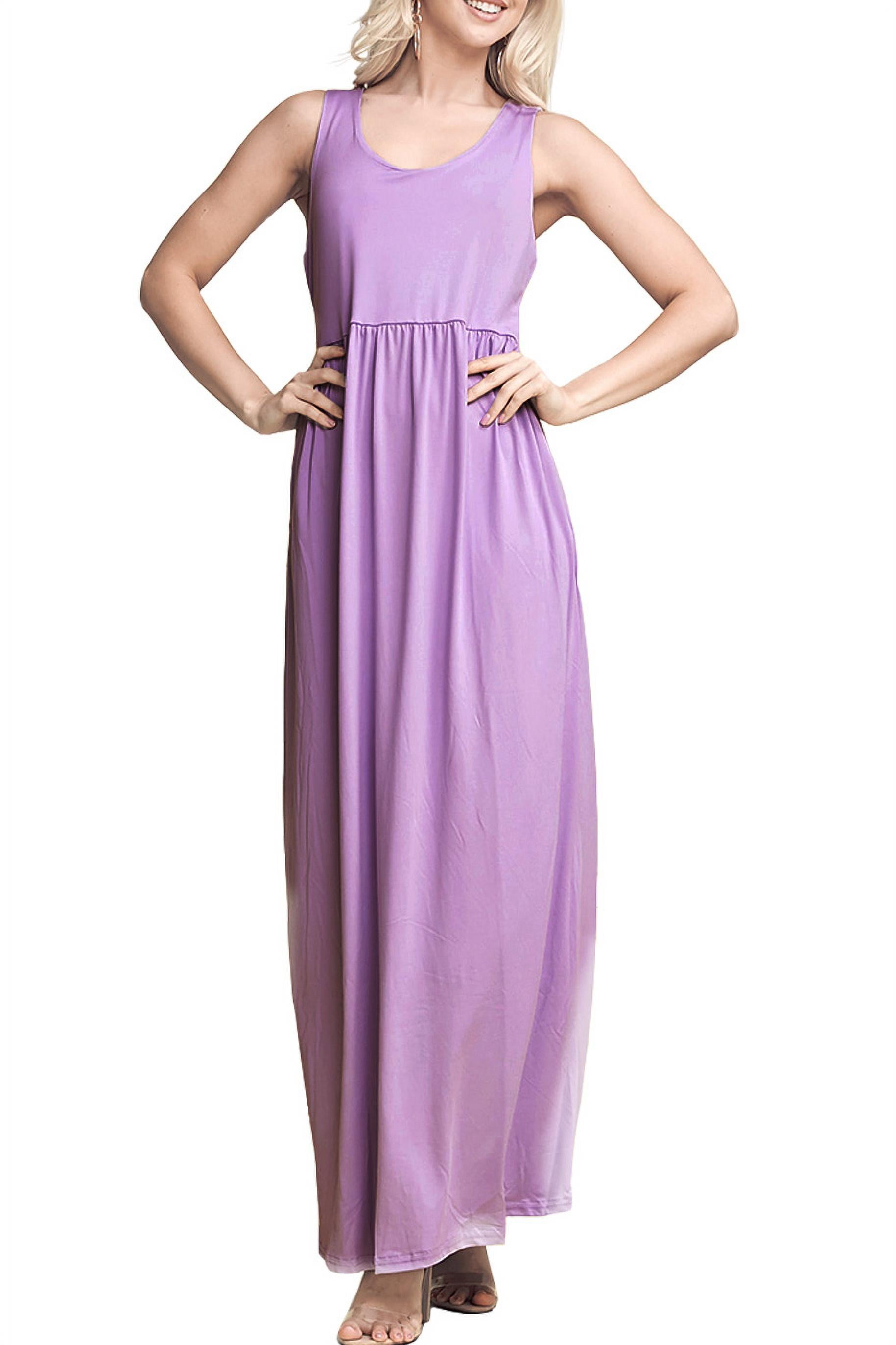 Doublju Women's Empire Seam Sleeveless Maxi Dress with Pockets (Plus Size Available)