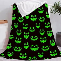 TOOPTY Halloween Flannel Throw Blanket, Green Pumpkin Print Lightweight for Bed Sofa Air Conditioning All Season, 50x60 Inches