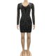 thumbnail image 1 of Kricesseen Sexy Long Sleeve Rhinestone Sheer Mesh Bodycon Dress Women Black See Through V Neck Birthday Clubwear Mini DressL Gao Jinjia LED, 1 of 2