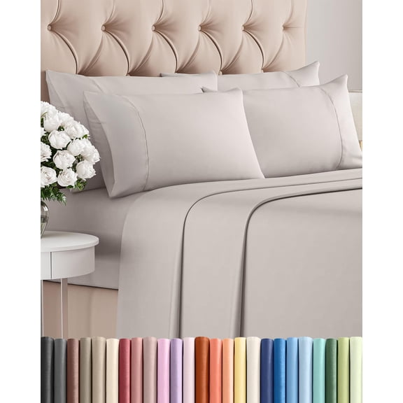 6 Piece King Bed Sheet Set Light Grey with Deep Pockets