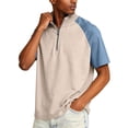 thumbnail image 4 of Domuza Men's Short Sleeve Shirts Quarter Zip Stand Collar Fitted Tshirts Loose Fit Lightweight Color Block Athletic Golf Tees Khaki 3XL, 4 of 5