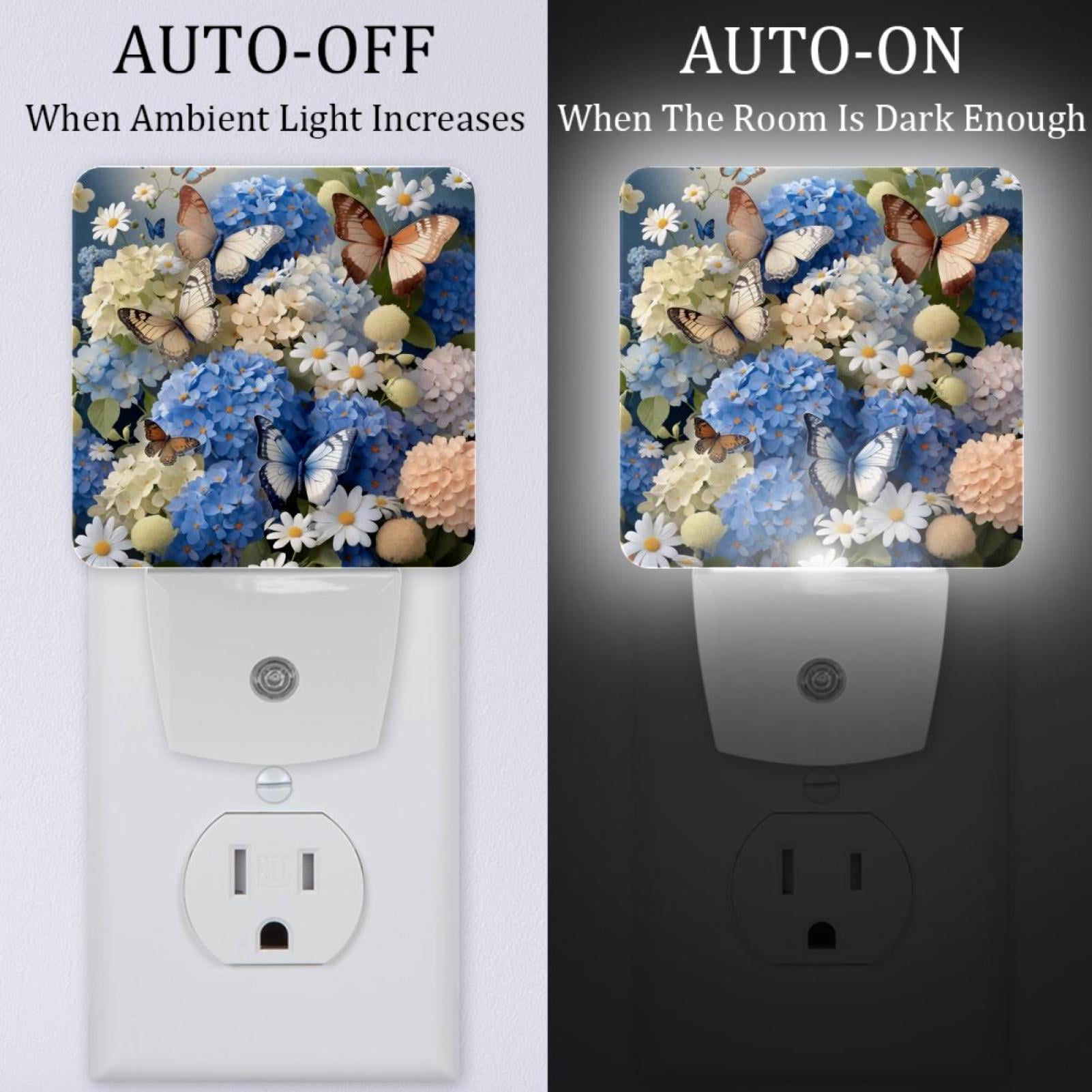 PhooArto Daisies Floral Butterflies Plug in LED Night Light Auto Sensor Dusk to Dawn Decorative Night for Bedroom, Bathroom, Kitchen, Hallway, Stairs, Baby's Room, Energy Saving