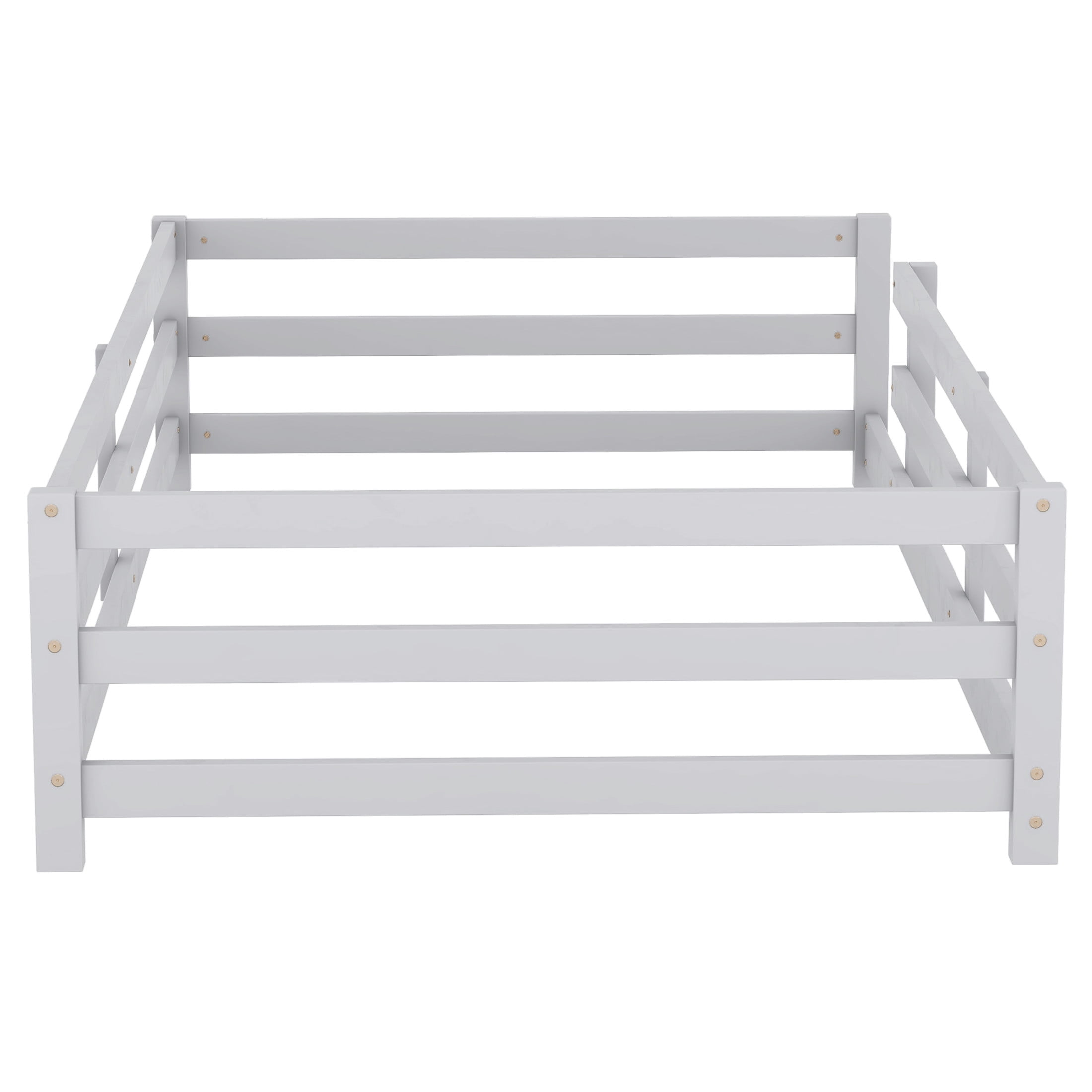 Noble House Twin Size Montessori Floor Bed with Fence, Wooden Bed Frame for Kids, Gray