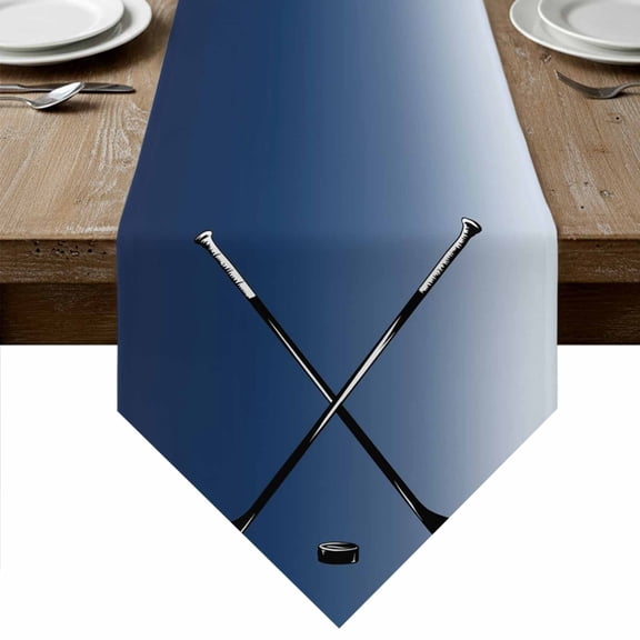 Table Runners 72 Inches Long, Navy Blue Ombre Cotton Linen Kitchen Dining Coffee Table Runner for Party Home Decor, Black Hockey Sticks Minimalist Style Tabletop Dresser Scarves Runner 13x72 Inch