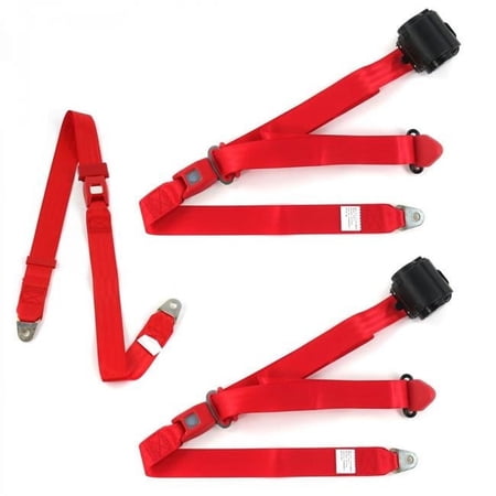 SafeTBoy 671261 Standard 3 Point Red Retractable Bench Seat Belt Kit with 3 Belts for 1958 Chevy Impala