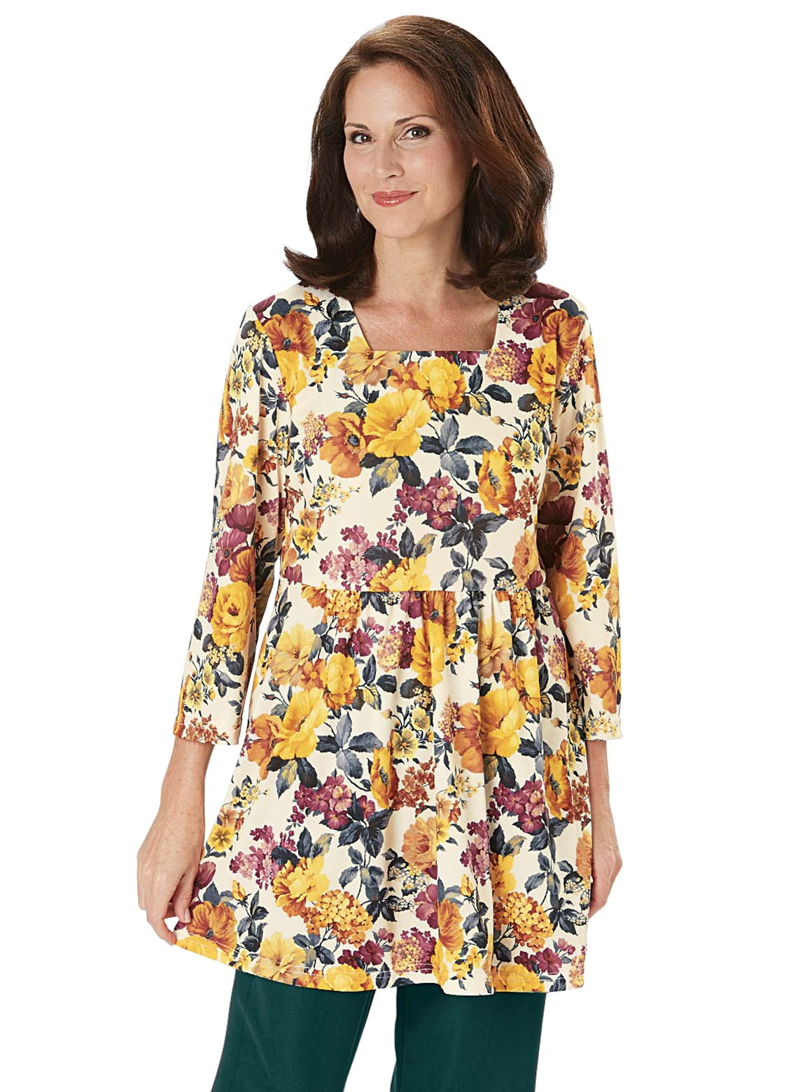 Print Flattering 3/4 Sleeve Tunic