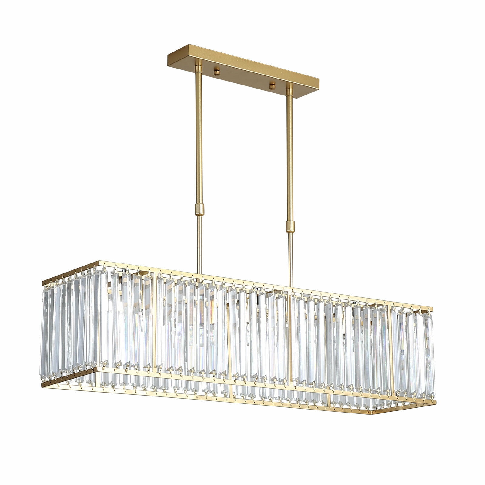 Anqidi 33.5" Rectangular Luxury Crystal Chandelier Gold 4-Light 3W E12 Modern Ceiling Lamp for Kitchen, Dining Room