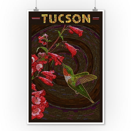 Hummingbird Mosaic Tucson, Arizona - Hummingbird - Mosaic - Lantern Press Artwork (9x12 Art Print, Wall Decor Travel Poster) ()