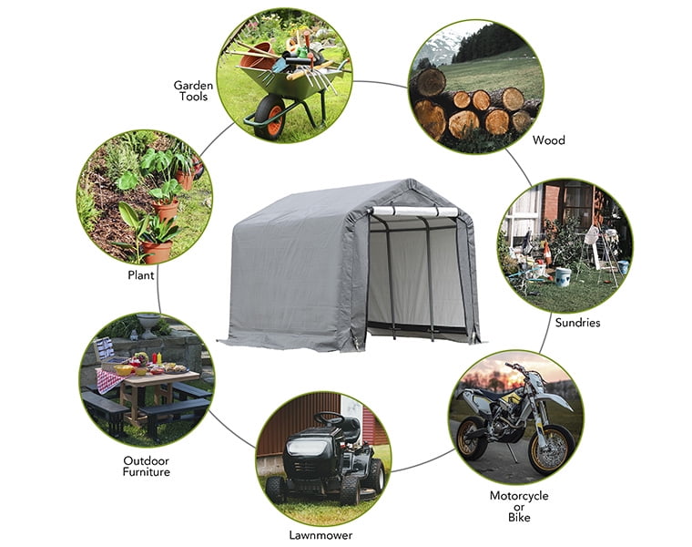 Weatherfast 8'x8'x7' All Season Steel Frame Peak Roof Outdoor Storage Garden Shed with Waterproof Gray Cover and Heavy Duty Anchors