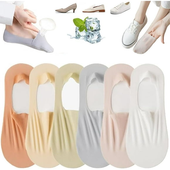 Petition Calcetines finos que no se muestran, 6 unidades de calcetines invisibles de seda de hielo ultrafinos sin costuras para mujer, forro de corte bajo antideslizante