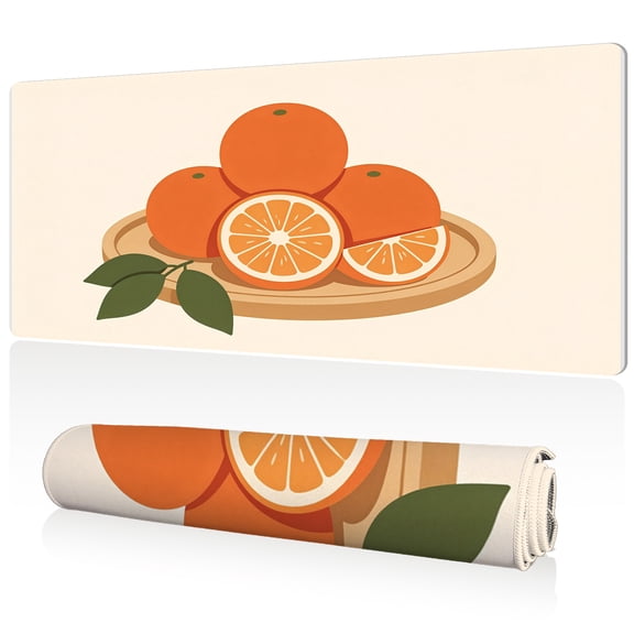 LIVEKEY XXL Mouse Pad 80x40x0.3cm Fresh Orange Citrus Design Full Desk Coverage Non Slip Durable Easy Clean Stitched Edges for Gaming and Office Work