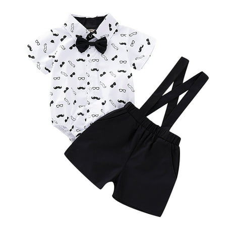 

Baby Boys Gentleman Beard Romper Suspenders Strap Shorts Set Outfits