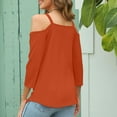 thumbnail image 4 of hxobax Womens Tops 3/4 Sleeve Cold Shoulder Tshirts Sexy V Neck T-Shirt Solid Color Basic Tees Tunic, 4 of 8