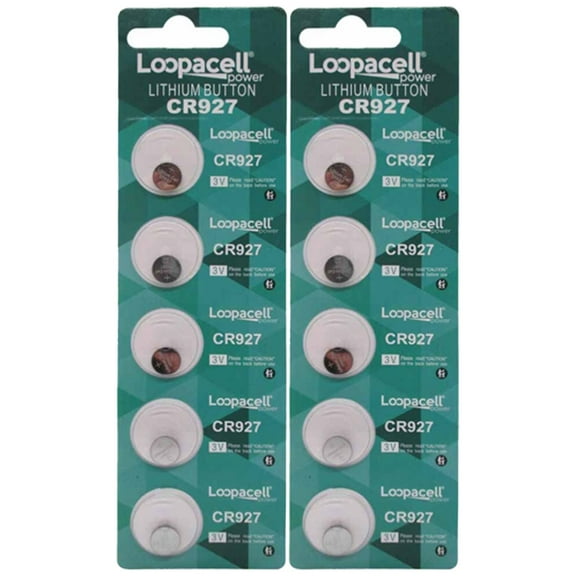 Loopacell CR927 Lithium 3V Batteries, 5 on a card (2 Cards - 10 Batteries)