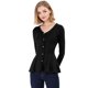 thumbnail image 1 of Allegra K Top de peplum de punto Jersey Acanalado de manga larga con Cuello En V para Mujer Negro XS, 1 of 6