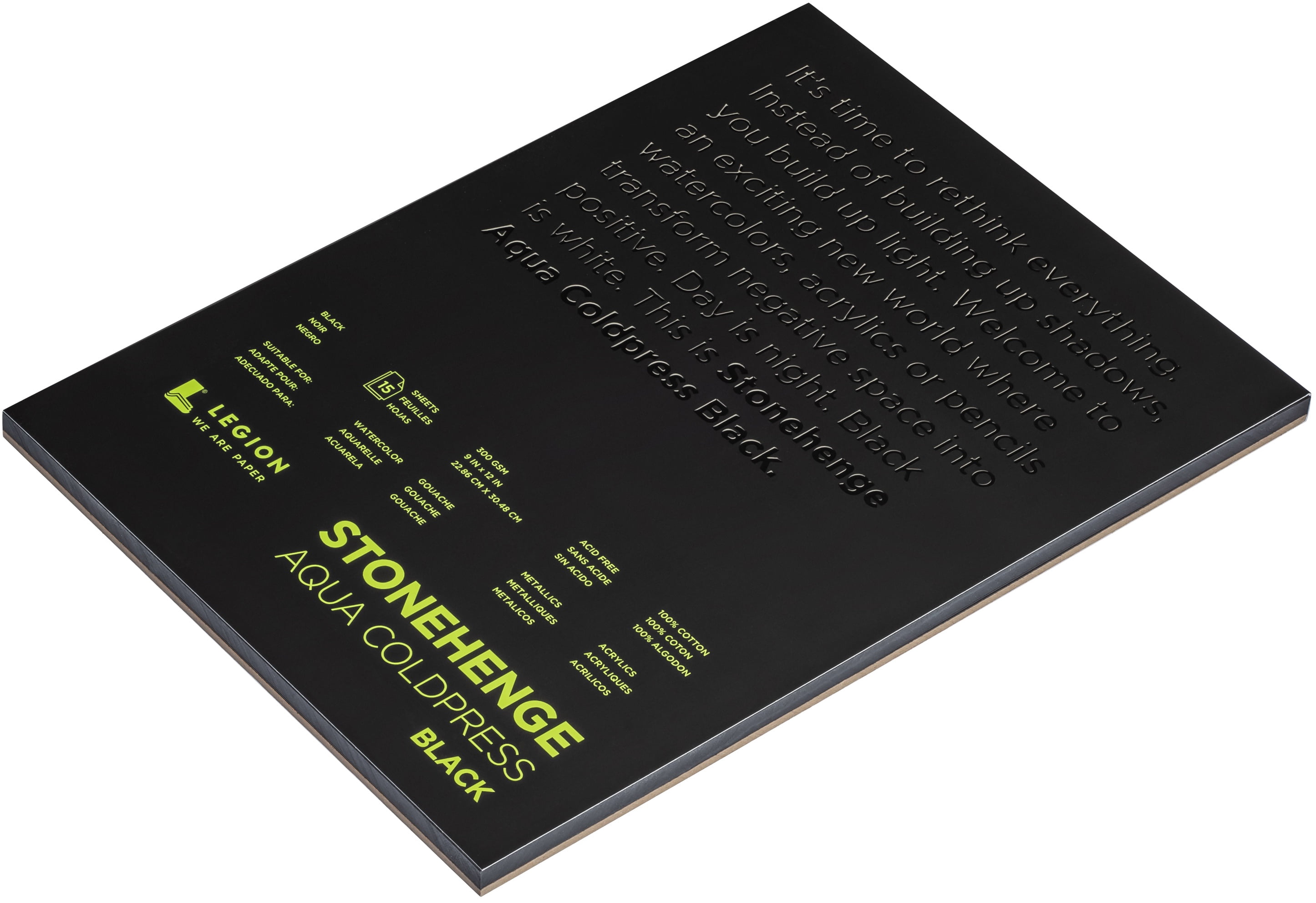 Stonehenge Aqua Block Coldpress Pad, 9"X12", 15 Sheets, Black, 140lb