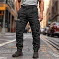 thumbnail image 2 of Men's Hiking Pants Drawstring Button Zipper Solid Color Tapered Pant Athletic Fitness Outdoor Trousers (XL, Black), 2 of 9