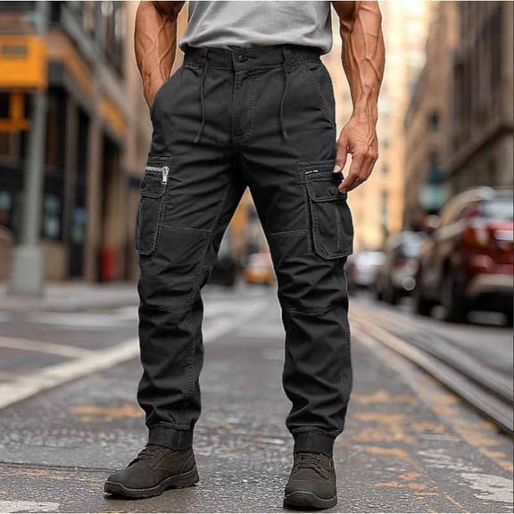 Mifsaly Wide Leg Cargo Pant for Men with Multi Pockets Baggy High Waist Hiking Joggers Outdoor Training Work Trousers 2026 XL