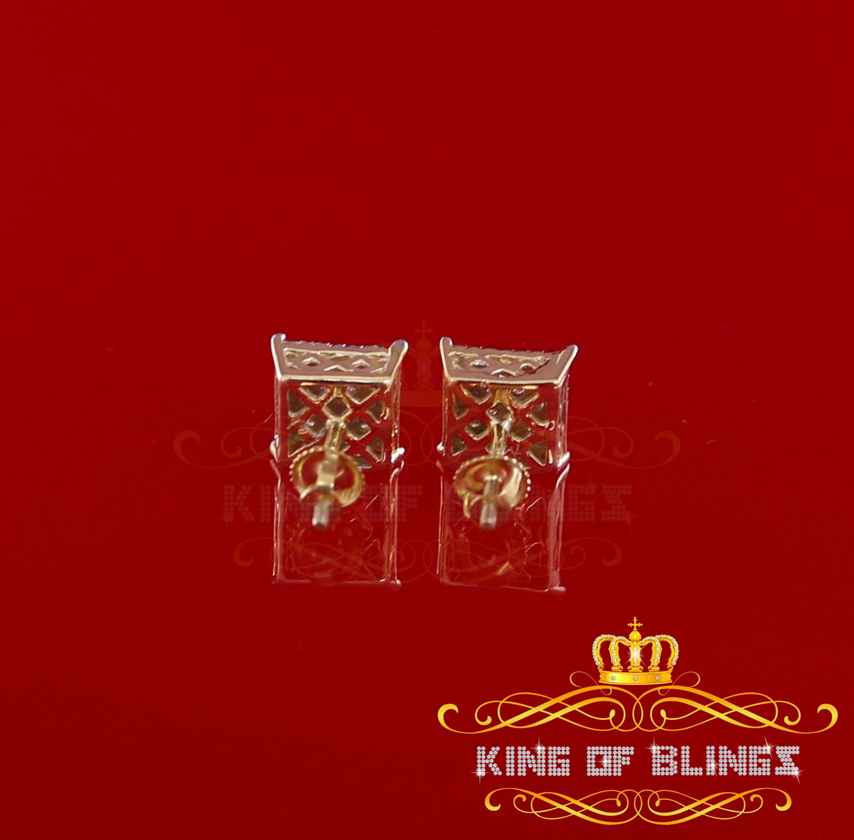 King of Bling's 10K Real Yellow Gold with 0.55CT Real Diamond Men's/Women's Stud Square Earrings