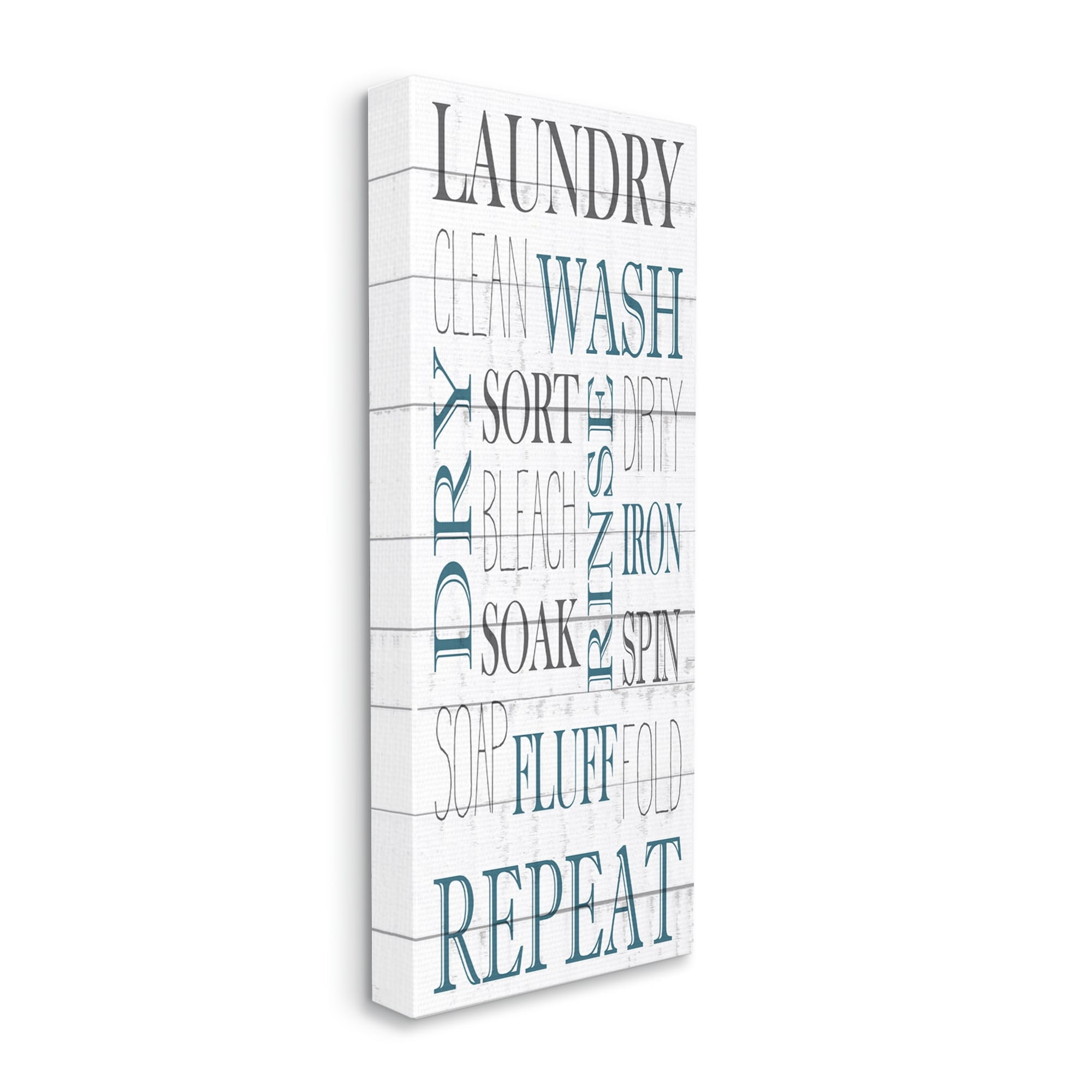 Stupell Industries Laundry Room Blue White Text Typography Sign Canvas Wall Art, 10 x 24, Design by Kim Allen