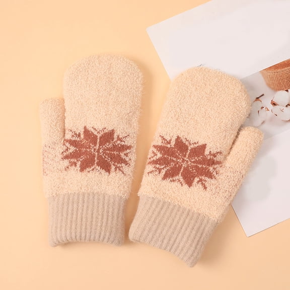 CUZIBR Snow Gloves Women Thermal Snowflakes Print Wool Mittens Double Layer Knitted Windproof Touchscreen Warm Gloves Gifts For Running Driving Hiking