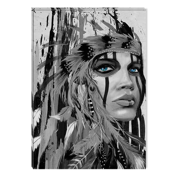 Startonight Canvas Wall Art Black and White Abstract Warrior Woman, Dual View Surprise Artwork Modern Framed Ready to Hang Wall Art 100% Original Art Painting 23.62 X 35.43 inch