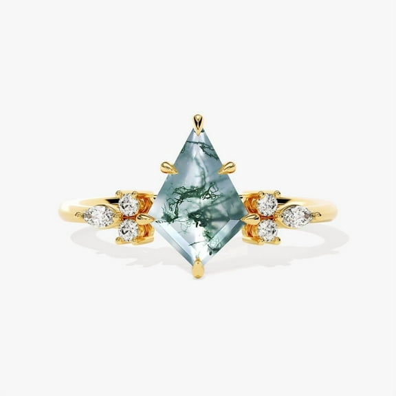 925 Sterling Silver Kite Moss Agate Engagement Ring, Anniversary Ring, Nature Moss Agate Ring, Women Stackable Ring, Vintage Ring, Wedding Ring