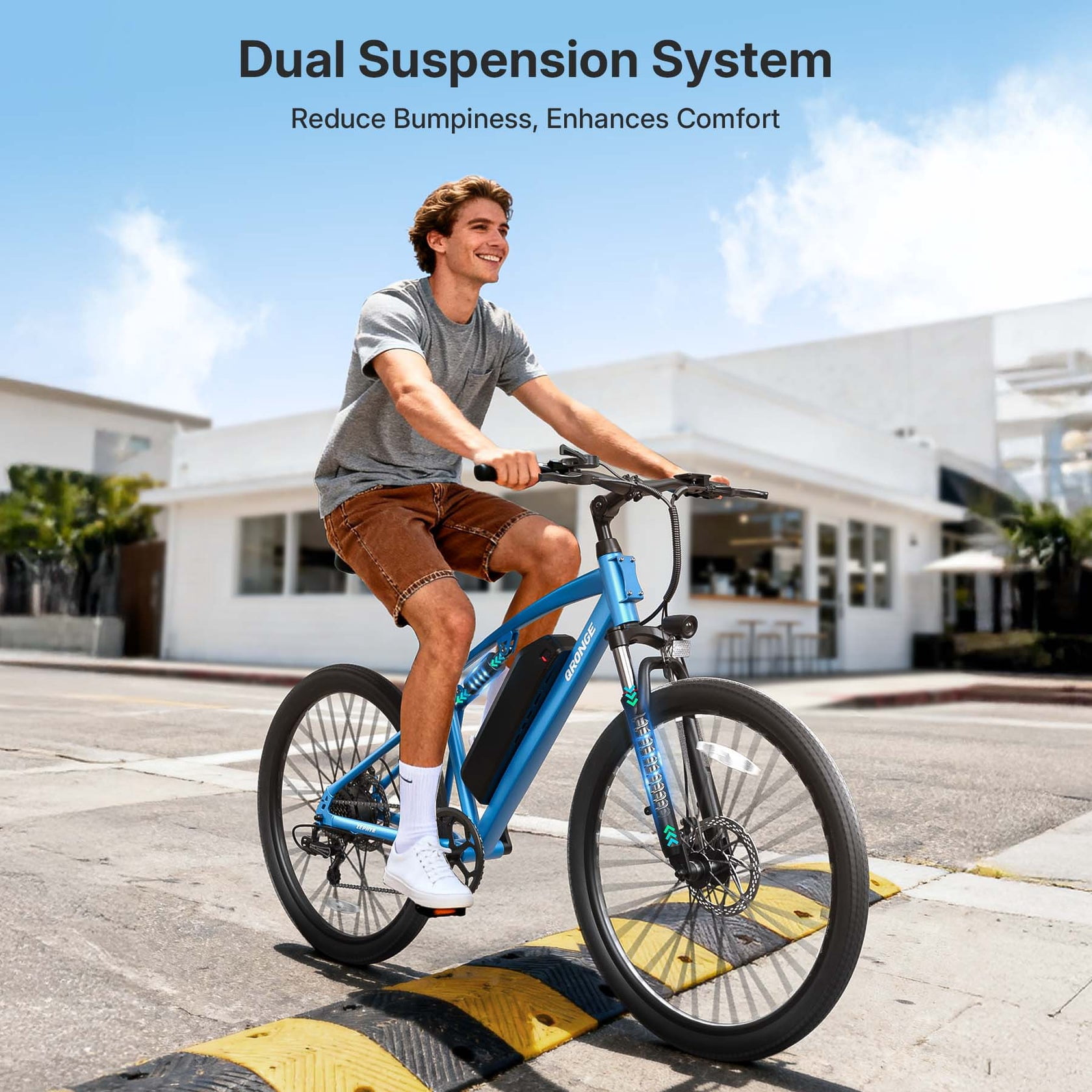 Qronge 26" Electric Bikes for Adults 28 mph 1000W Peak Full Suspension E-Mountain Bikes 70Miles Max Range, 36V 13.5AH Battery, 7 Speed, UL2849 by SGS