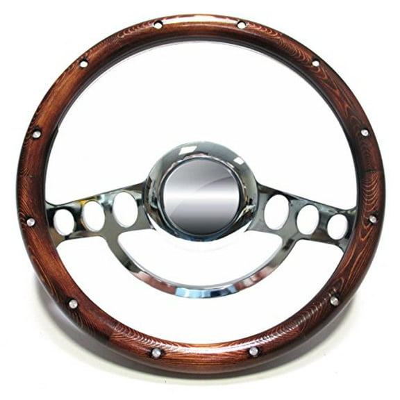 Chrome and Real Mahogany Steering Wheel 14" for Flaming River GM-Style Column