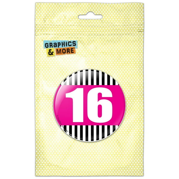 Birthday Stripes Pink 16 Pinback Button Pin Badge