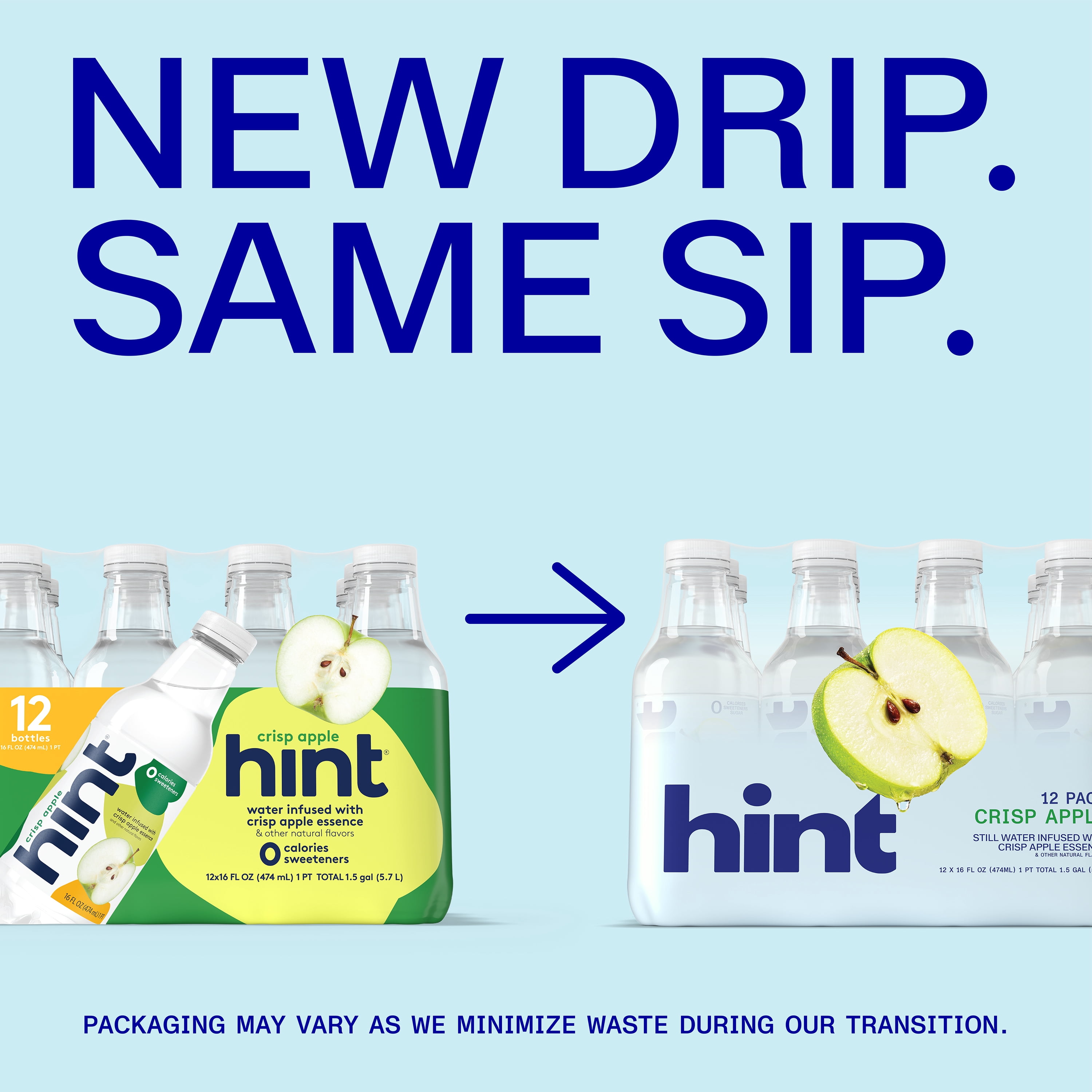 Hint Crisp Apple Flavored Water, 16 fl oz, 12 Pack Plastic Bottles