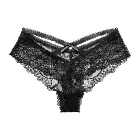 

YDKZYMD Women’s Thongs Sexy G String Embroidery Underwear Criss Cross Hollow out Low Waist Floral Lace Panties Black