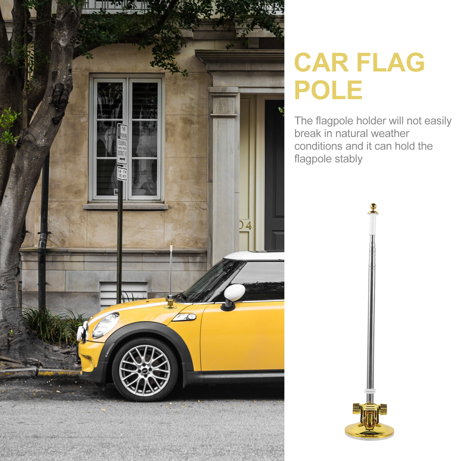 unbranded 3pcs Outdoor Flag Pole Stand Durable Suction Cup Flagpole Stand Display Car Flag Mount Tool