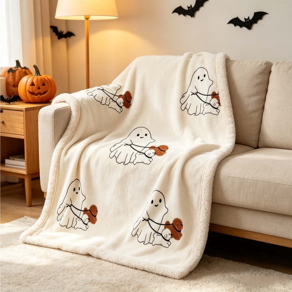 Halloween Fall Blanket, Ghost Dog Printed Flannel Throw Blanket Halloween Decorations for Couch Bed Travel Fall ,100x150cm