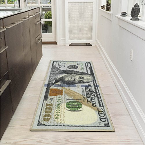 Ottomanson New Rugs One Hundred Dollar ($100) Bill Print New Benjamin Non-slip Area Rug Runner 22''x53''