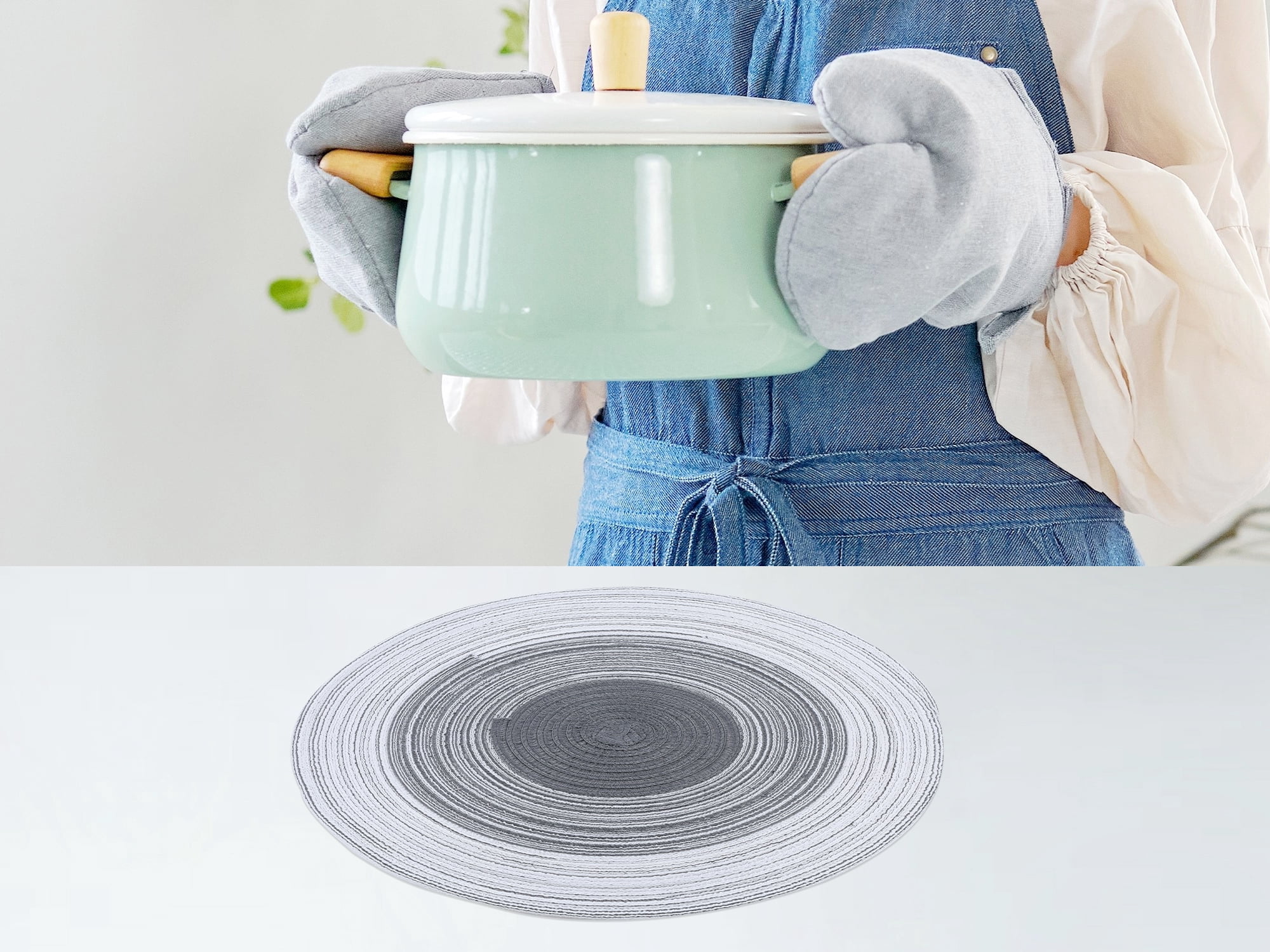 Unique Bargains Set of 6 Rattan Placemats for Dining Table Dark Gray