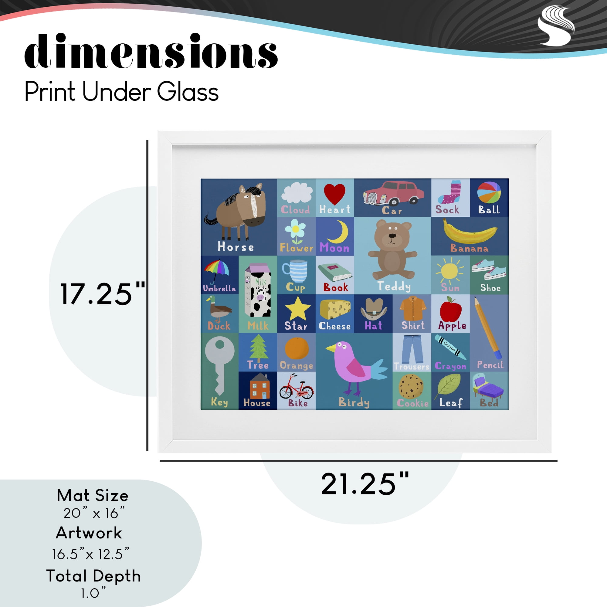 Stupell Industries Blue First Words White Framed Print Under Glass, design by Carla Daly