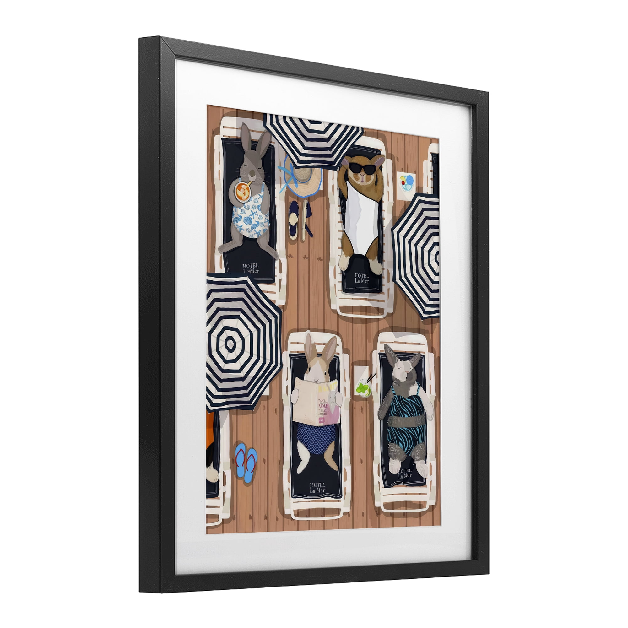 Stupell Industries Rabbits at Hotel La Mer Black Framed Print Under Glass, design by Hanna Melin