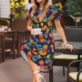 thumbnail image 3 of Balery Colorful Pineapples1 Vestidos sueltos de manga corta para mujer, vestidos de verano 2025, vestidos casuales de corte A con vuelo., 3 of 6
