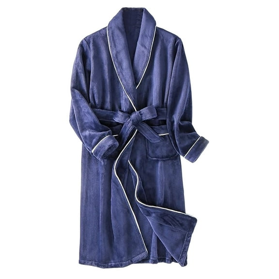 successthop Flannel Robe for Men Plus Size Long Housecoat with Pockets Shawl Collar Loose Warm Belted Shaggy Sleepwear L